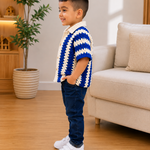 Crochet Polo Shirt – Royal Blue & White