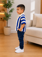 Crochet Polo Shirt – Royal Blue & White