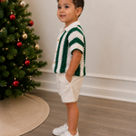 Crochet Polo Shirt – Green & White