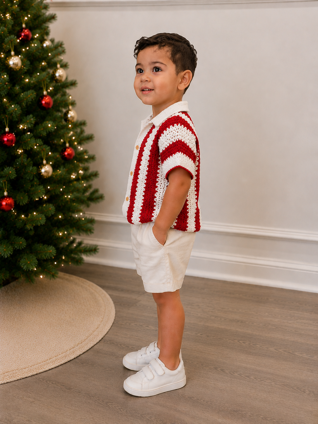 Crochet Polo Shirt – Burgundy & White