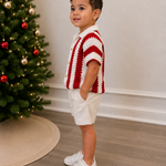 Crochet Polo Shirt – Burgundy & White