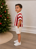 Crochet Polo Shirt – Burgundy & White
