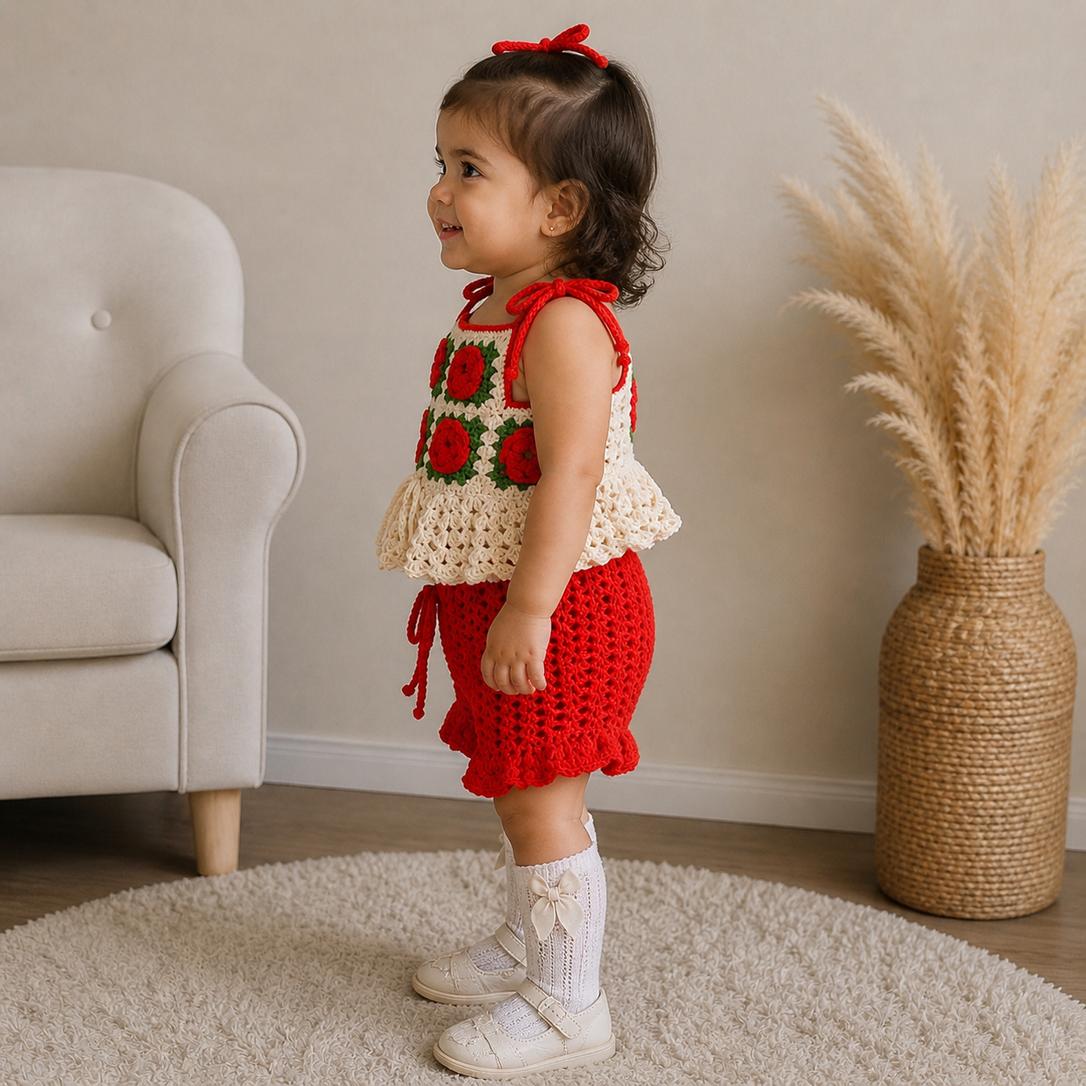 Floral Top and Red Shorts Outfit