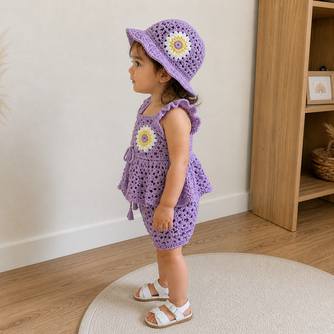 Lavender Floral Outfit with Hat